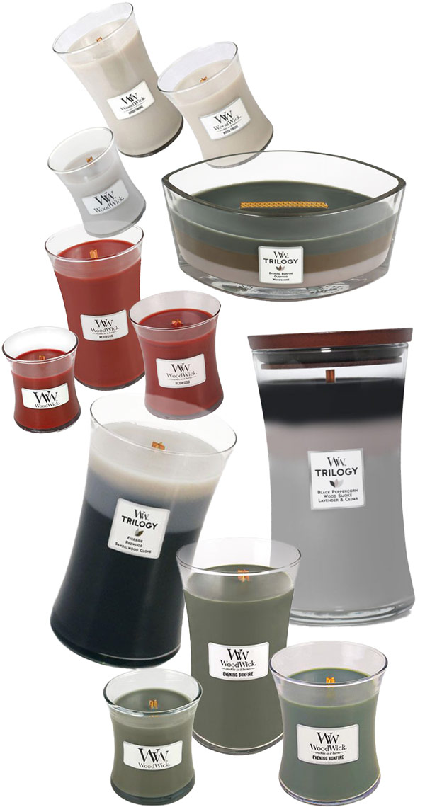 A variety of camping themed WoodWick Candles for any father.