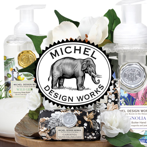 Click here to go to The Woods Gifts, which carries a much wider selection of candles, home goods, gifts, foods, bath and body products such as a line of Michel Design Works products.
